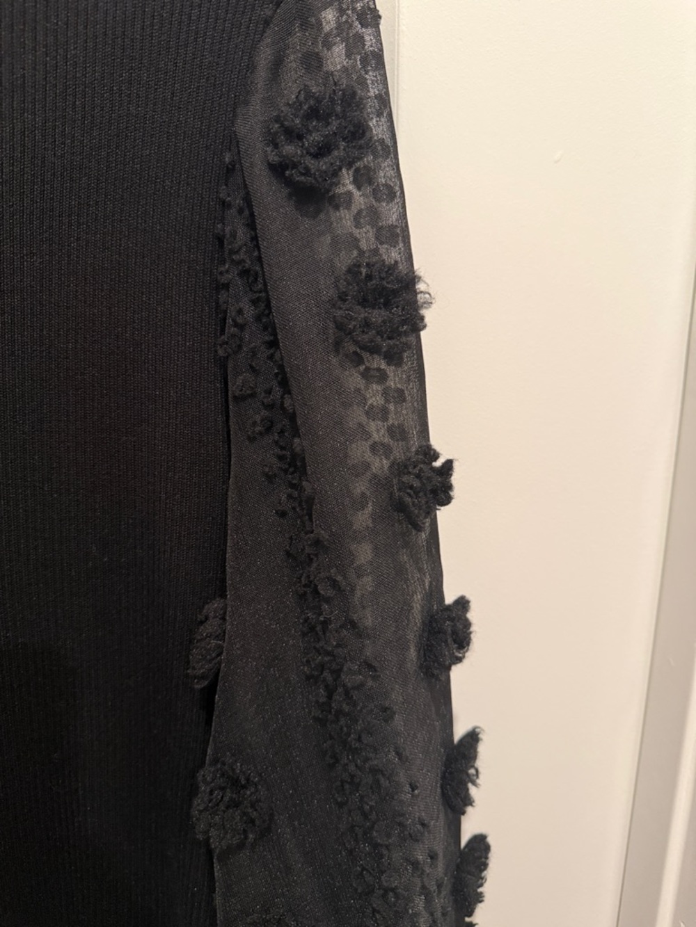 Almost Famous Black Ribbed Bodycon Dress with Sheer Puff Sleeves - Picture 7 of 7